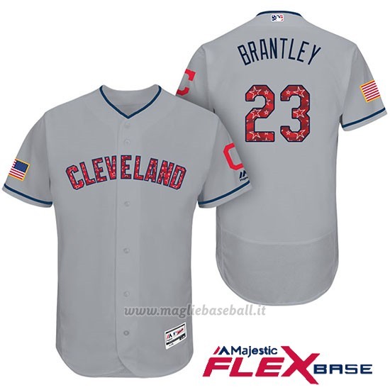 Maglia Baseball Uomo Cleveland Indians 2017 Estrellas y Rayas Michael Brantley Grigio Flex Base